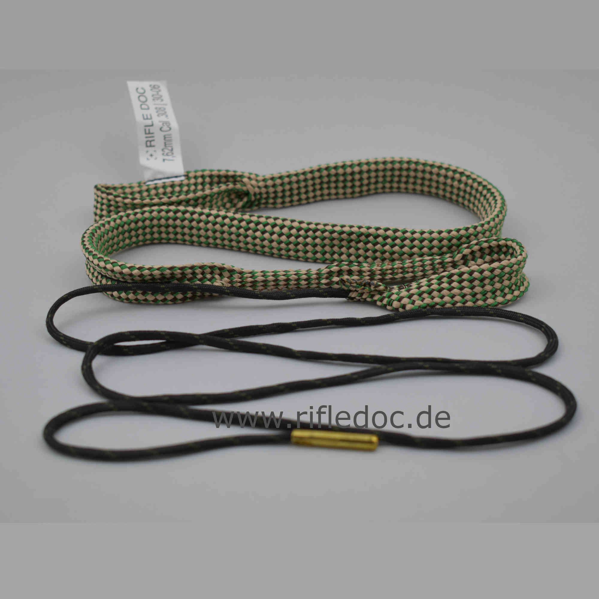 Abbildung der RIFLEDOC Reinigungsschnur Cal .308 mit zwei Bürsten ausgewickelt