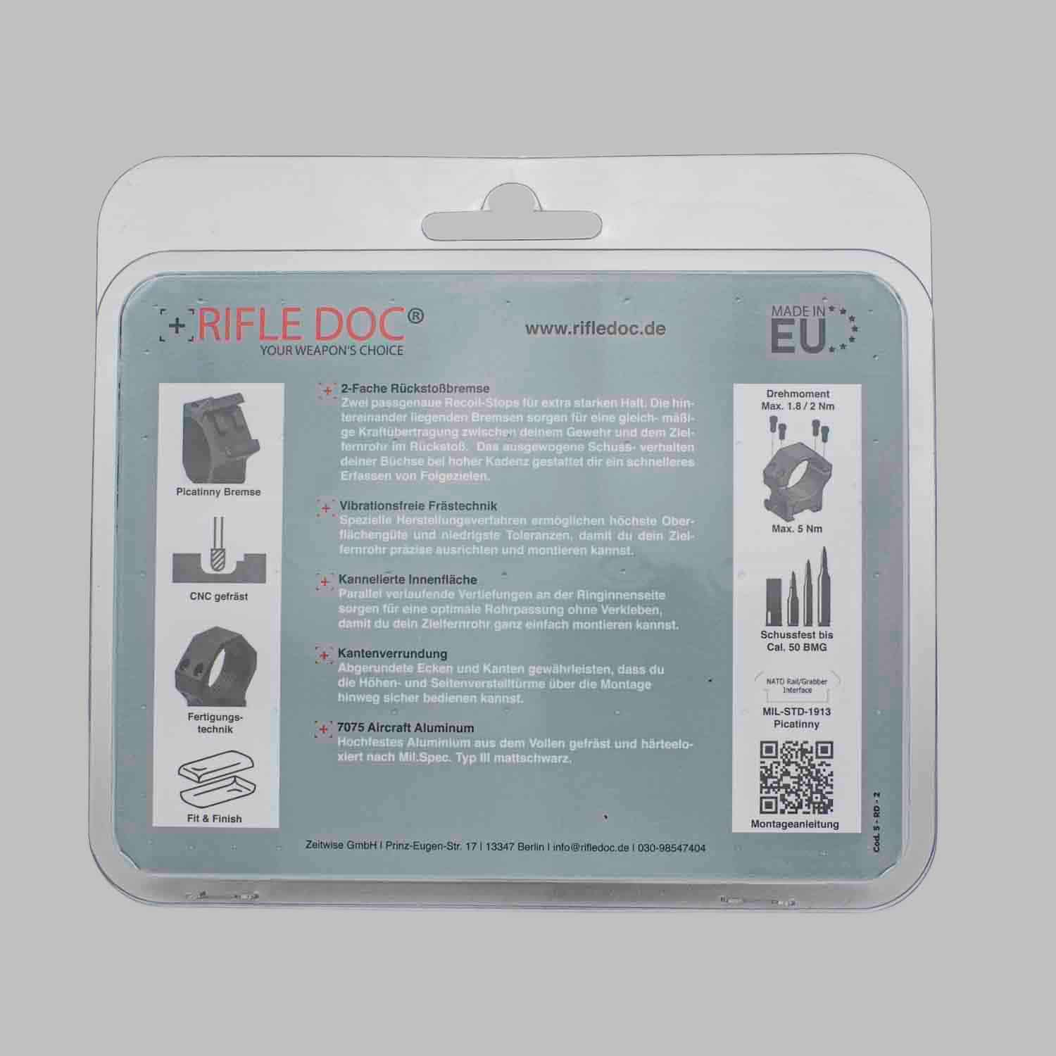 Alumontagen mit 36 mm und einer Höhe von 8 mm, Abbildung der Verpackung von hinten.